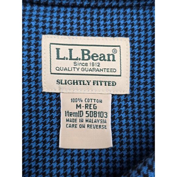 L.L. Bean Mens Medium Slightly Fitted Soft Flannel  Herringbone Blue Black - Picture 6 of 7
